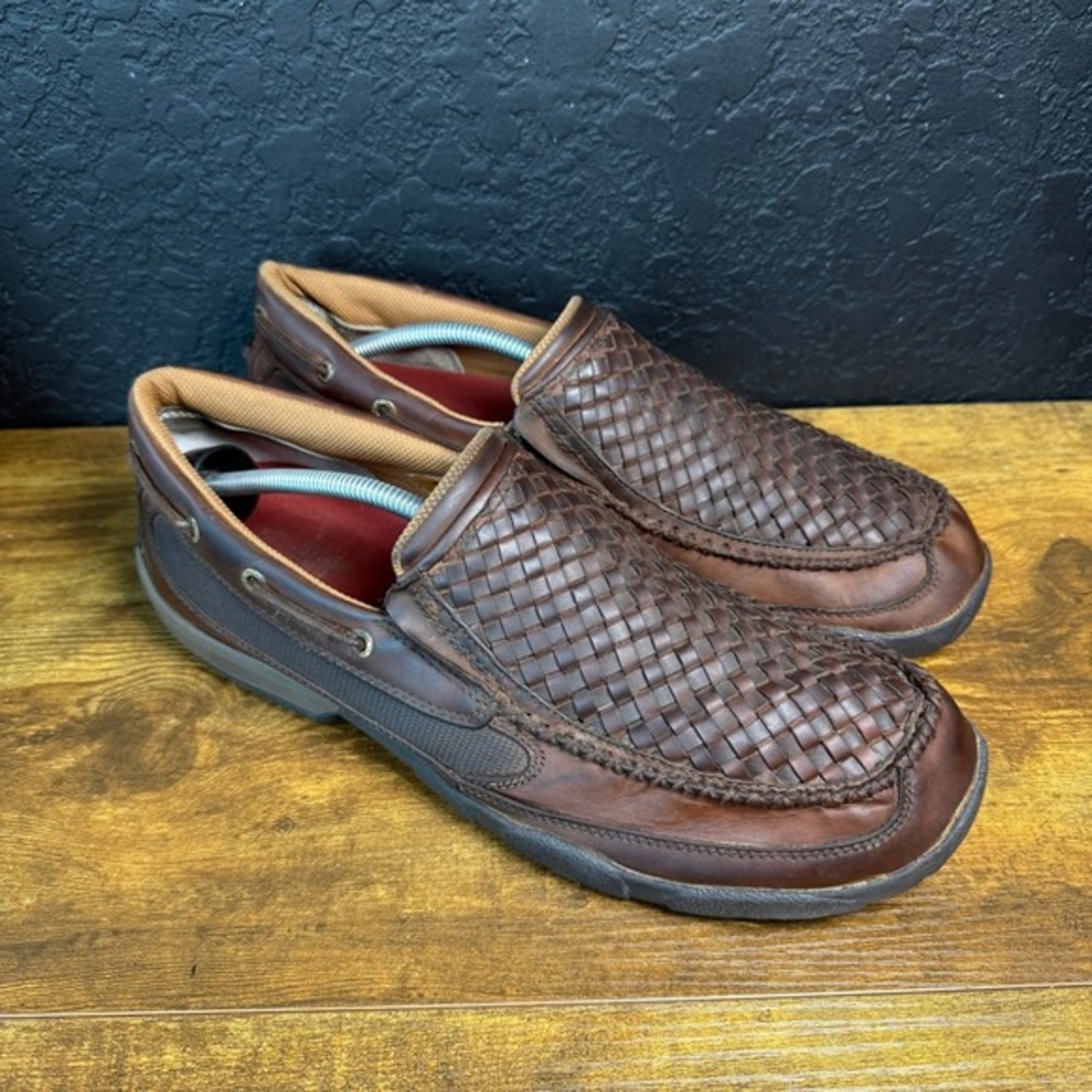 Twisted X MDMS017‎ Brown Woven Leather Driving Moc Loafers Mens 12M